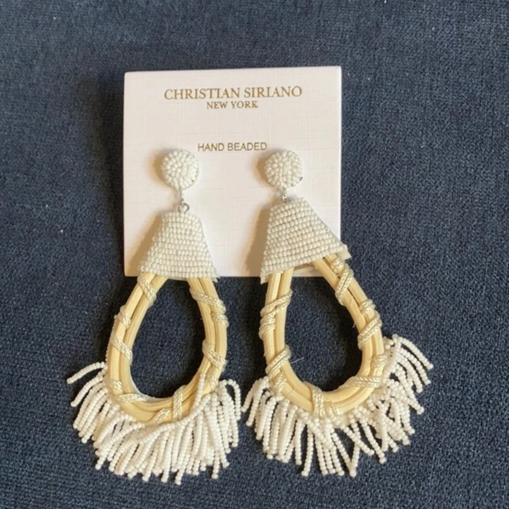 NWT Christian Siriano India white hand beaded boho style earrings